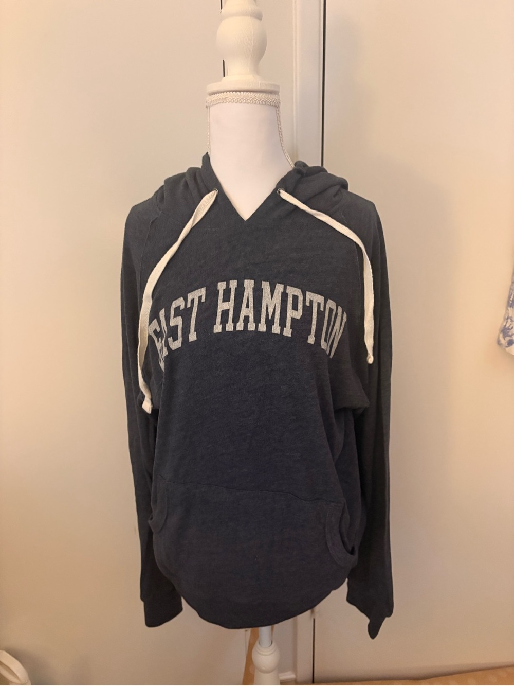 MV Sport Navy V-Neck Hooded Sweater with White Drawstrings